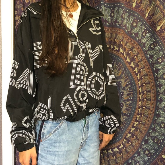Forever 21 Black White Hooded Windbreaker 1991 Med - Picture 6 of 16